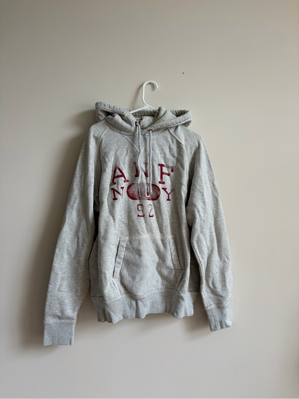 Vintage Abercrombie & Fitch Light Gray Crewneck Hoodie with Maroon Logo